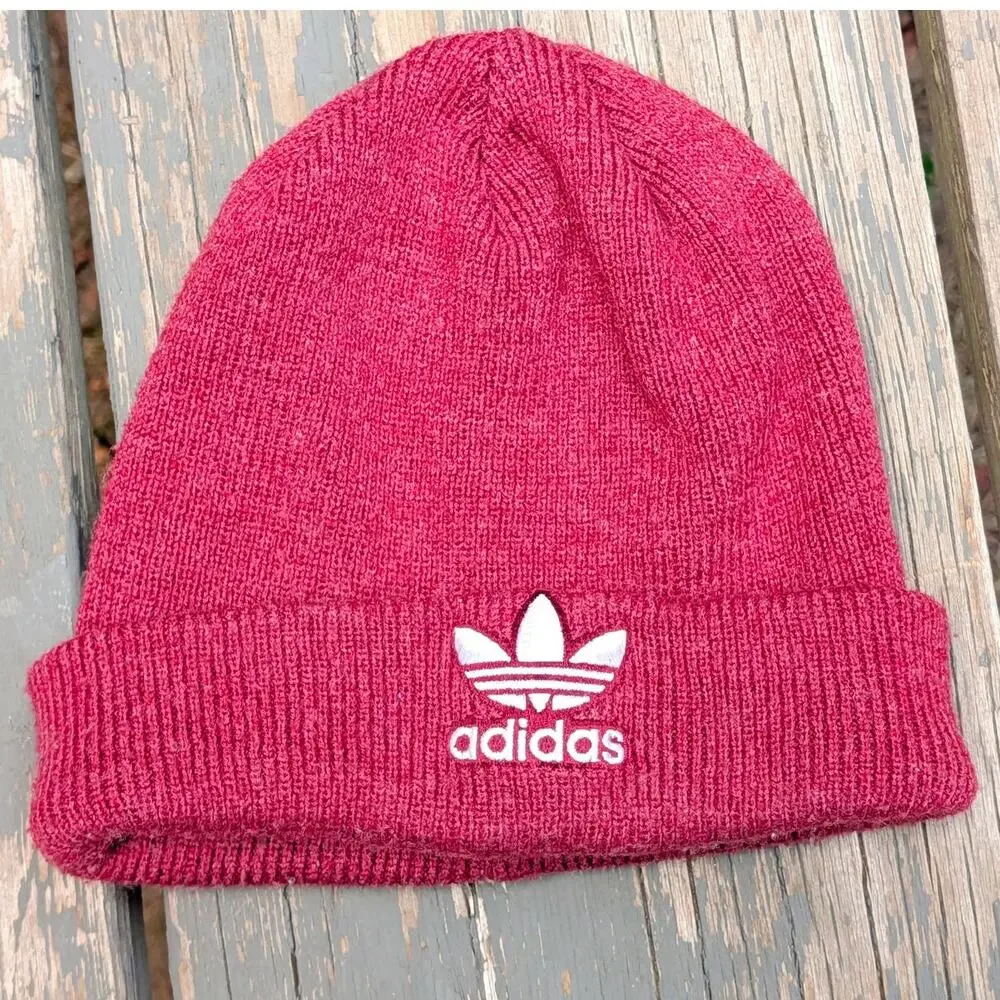 Adidas Originals Trefoil Beanie Hat Maroon Burgundy Fold Over Streetwear Skater